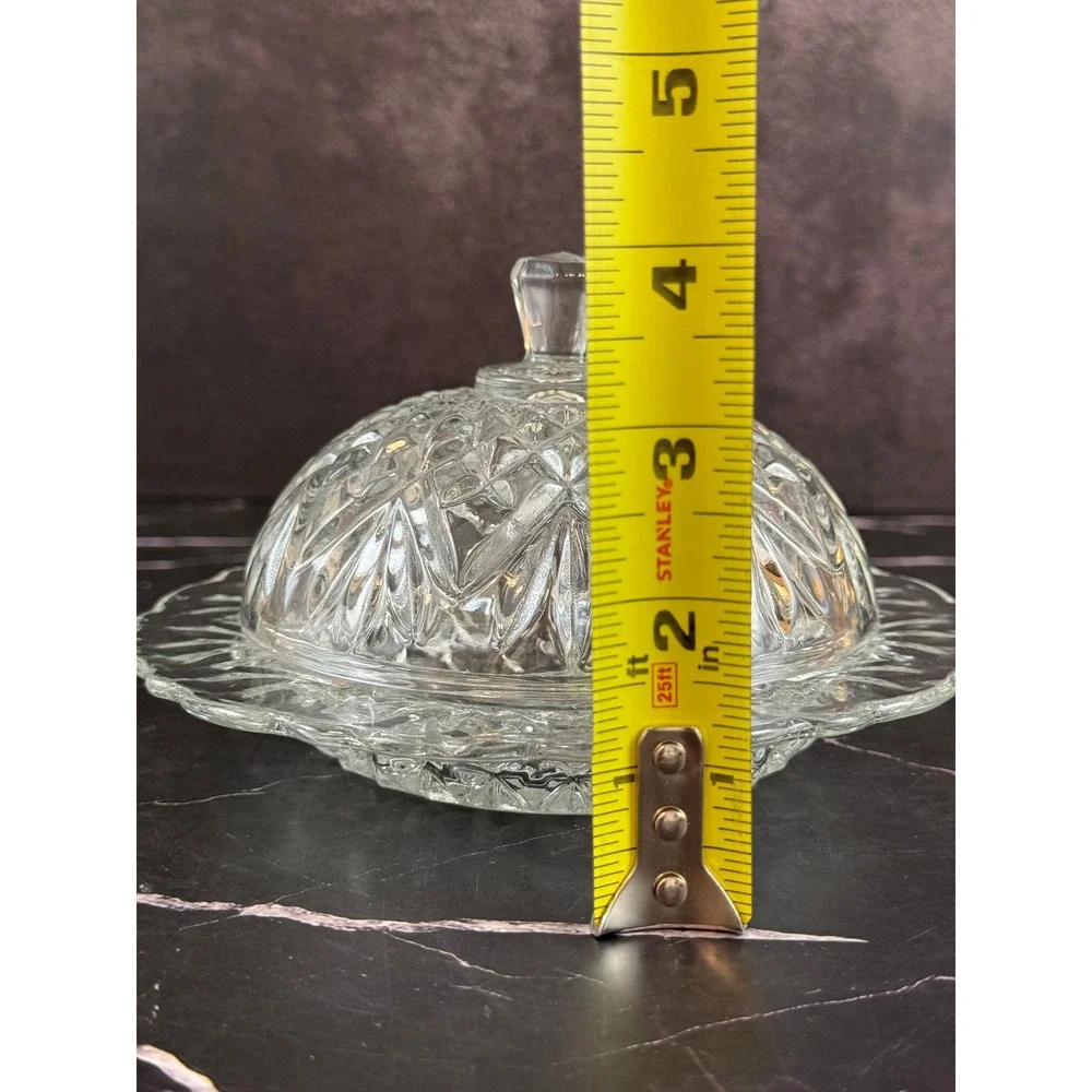 VTG Anchor Hocking Cut Glass 6 3/4in Round Butter Dish with Lid